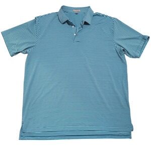 Peter Millar Summer Comfort Mens XXL Polo Shirt Striped Turquoise Navy Blue Golf